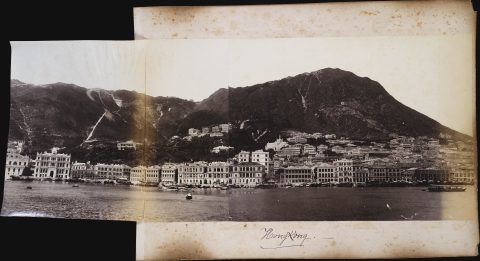 1890 Panoramic Photo of Hong Kong (Peak, Central) w/ Sumatra Bridge on verso