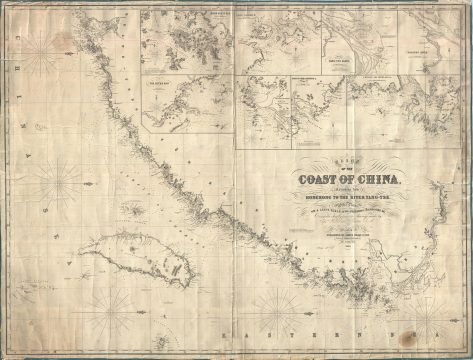 1855 Imray Blueback Chart Map of Hong Kong and Taiwan, China