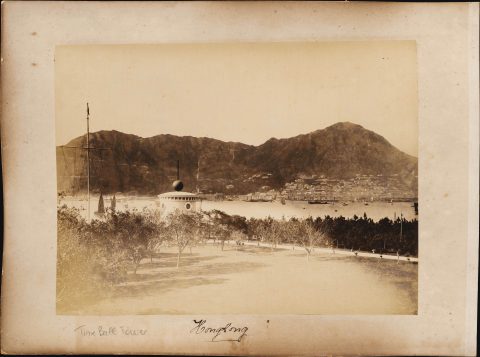 1890 Photograph of Time Ball Tower (Kowloon), Victoria Harbor, and Hong Kong