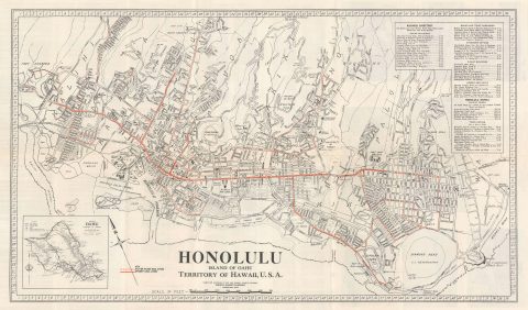 1934 Honolulu Rapid Transit Company City Plan or Map of Honolulu, Hawaii