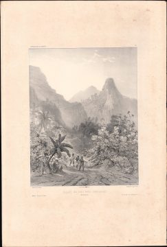 1845 Lithograph of Nuʻuanu Pali, Honolulu, Hawaii