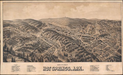 1888 Wellge Bird's-Eye View Map of Hot Springs, Arkansas