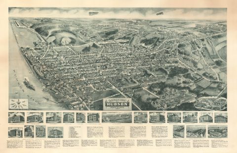 1923 Hughes and Bailey Bird's-Eye Aeroview of Hudson, New York
