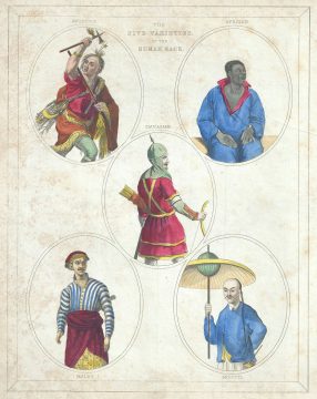 1835 Bradford Map of Chart Illustrating the Five Varieties of the Human Race