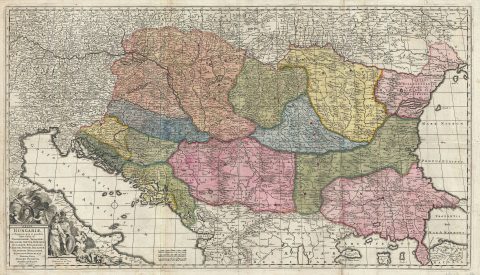 1688 De Wit Map of the Balkans (Hungary, Serbia, Croatia, Bosnia, Modlvoa, Romania, Bulgaria)