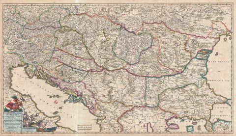 1688 De Wit Map of the Balkans (Hungary, Serbia, Croatia, Bosnia, Bulgaria)