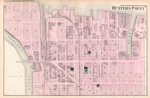 1873 Beers Map of Hunters Point (Long Island City), Queens, New York City