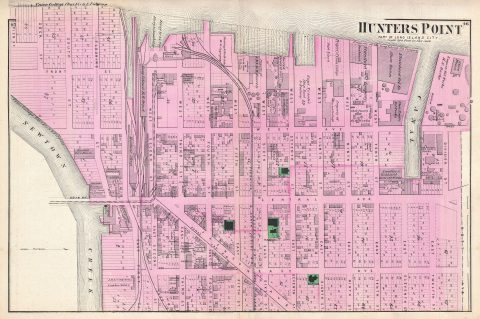 1873 Beers Map of Hunters Point (Long Island City), Queens, New York
