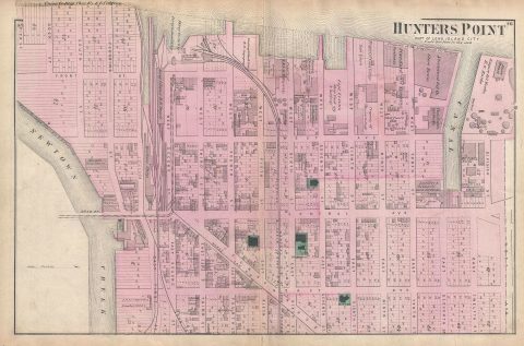 1873 Beers Map of Hunters Point (Long Island City), Queens, New York City