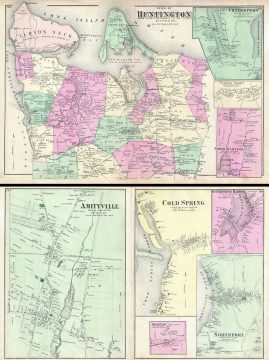 1873 Beers Map of Huntington and Amityville, Long Island, New York