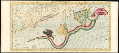 1729 / 1781 John Flamsteed Celestial Chart of Constellation Hydra