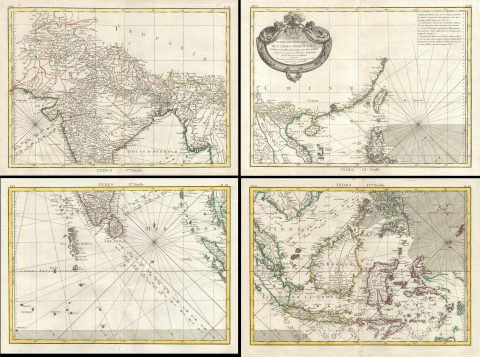 1771 Bonne 4 Part Map of East Indies and the Philippines