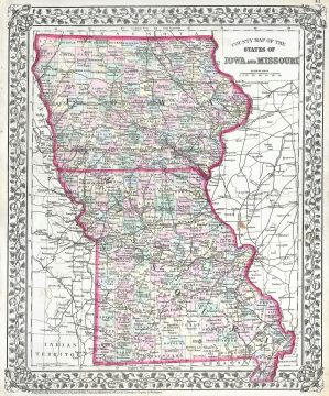 1872 Mitchell Map of Iowa and Missouri