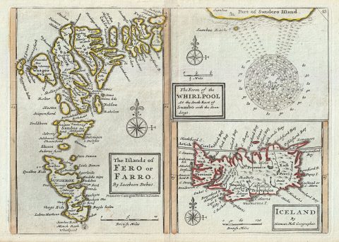 1784 Bowles Map of the North Atlantic Islands: Iceland, Faroe Islands and Maelstrom