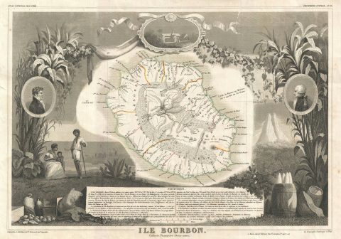 1852 Levasseur Map of the Reunion or the Ile. Bourbon, Indian Ocean