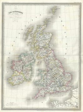 1860 Dufour Map of the British Isles (Scotland, Ireland, England, Wales)