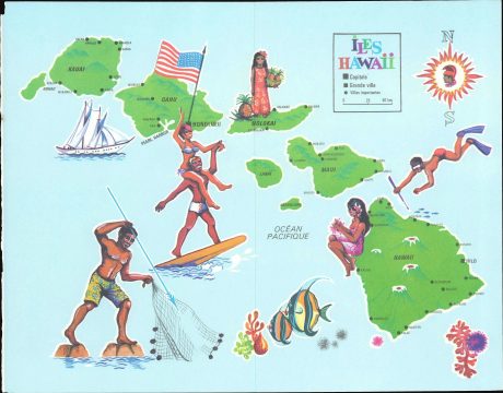 1967 Tallandier Pictorial Map of Hawaii