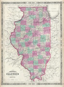 1864 Johnson Map of Illinois