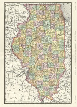 1889 Rand McNally Map of Illinois