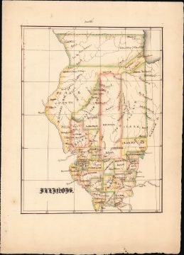 1824 Schoolgirl Manuscript Map of Illinois