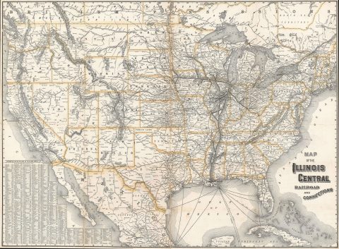 1891 Rand McNally Map of the United States and the Illinois Central R.R.