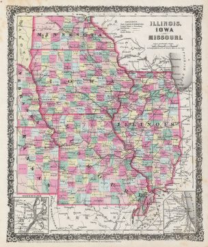 1858 Colton Map of Illinois, Iowa amd Missouri