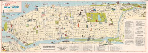 1957 Moss Pictorial Map of Manhattan, New York City