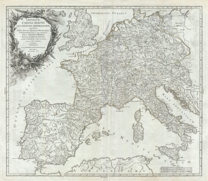1752 Vaugondy Map of Europe under Charlemagne