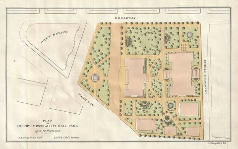 1871 Kellogg and Pilat Map of City Hall Park, New York City