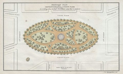 1871 Kellogg and Pollard Map of Union Square Park, New York City