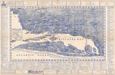 1944 Dade County News Bird's Eye View Map of Miami and Miami Beach