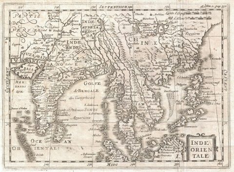 1700 Cluver Map of India, Chia, and Southeast Asia (Siam, Malay)