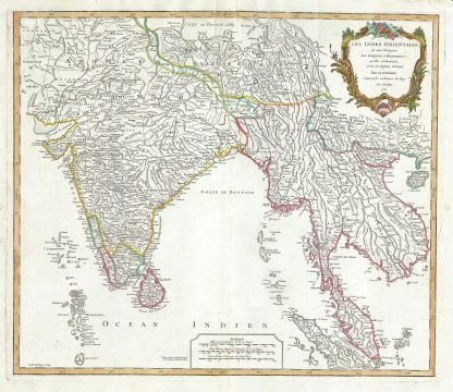 1751 Vaugondy Map of India and Southeast Asia (Vietnam, Laos, Thailand, Malay)