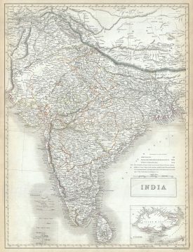 1844 Black Map of India and Singapore