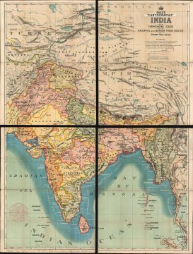 1899 George Gill Chromolithograph Wall Map of India, Nepal, and Burma