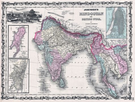 1861 Johnson Map of India (Hindostan or British India)