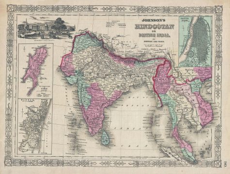 1863 Johnson Map of India (Hindostan or British India)