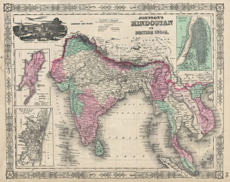 1865 Johnson's Map of India (Hindostan or British India)