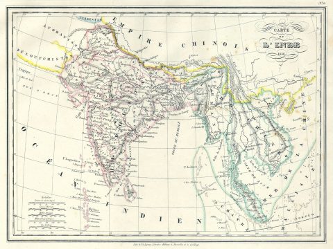 1837 Malte-Brun Map of India, Burma and Southeast Asia (Siam , Vietnam )