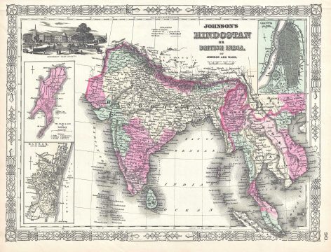 1863 Johnson Map of India (Hindostan or British India)