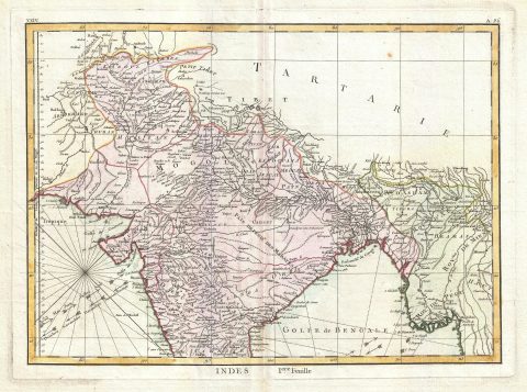 1770 Bonne Map of Northern India, Burma and Pakistan