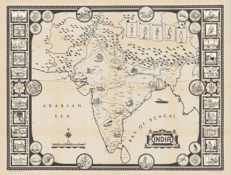 1946 Friendship Press Pictorial Map of India with Paste Down Additions
