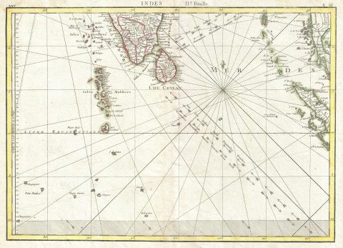 1770 Bonne Map of Southern India, Sri Lanka (Ceylon), the Maldives, and the Indian Ocean