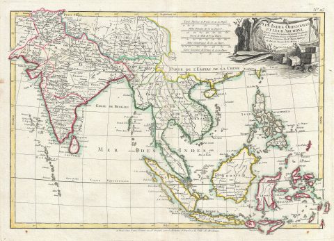1783 Bonne Map of India, Southeast Asia and The East Indies (Thailand, Borneo, Singapore)