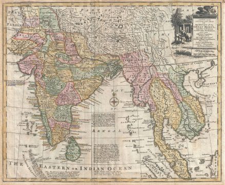 1744 Bowen Map of Indian and Southeast Asia (Malaya, Thailand, Singapore, Vietnam)