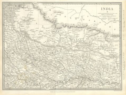 1834 S.D.U.K. Map of North India, Nepal, and Allahabad