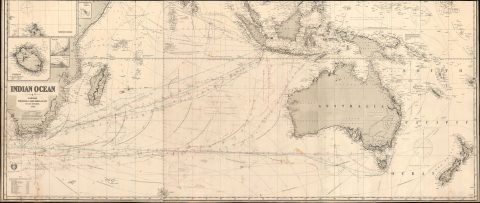 1884 Imray Blueback Nautical Map of the Indian Ocean w/ extensive voyages noted