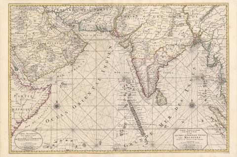 1700 Pierre Mortier Nautical Map of the Indian Ocean