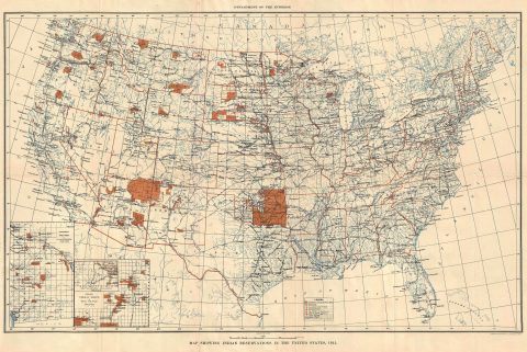 1915 Department of the Interior Map of Indian Reservations in the United States