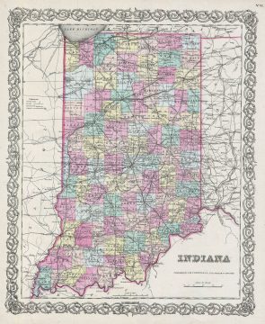 1856 Colton Map of Indiana